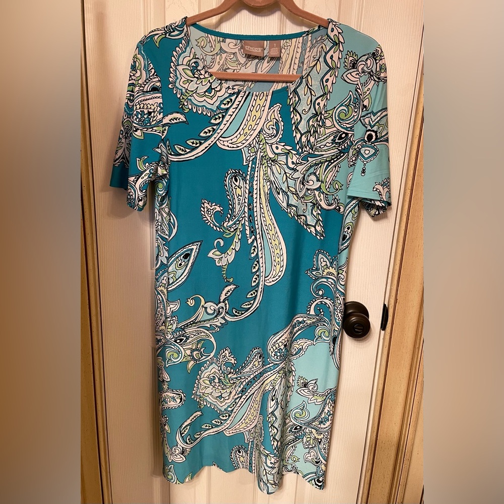 Chicos Teal Paisley Print Dress